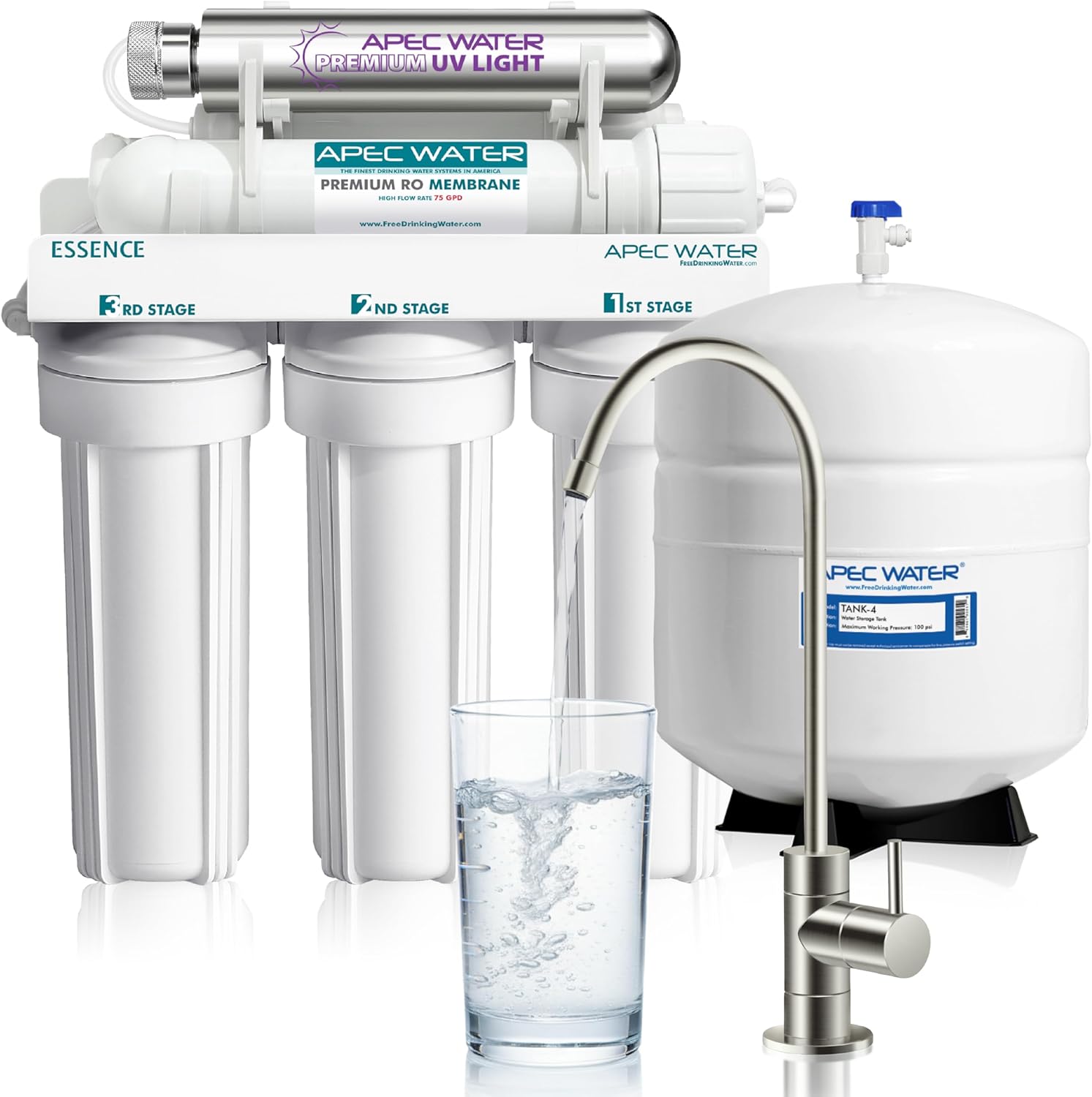 APEC Water Systems ROES-UV75-SS Top Tier Violet Sterilizer 75 GPD 6-Stage Ultra Safe Reverse Osmosis Drinking Water Filter System