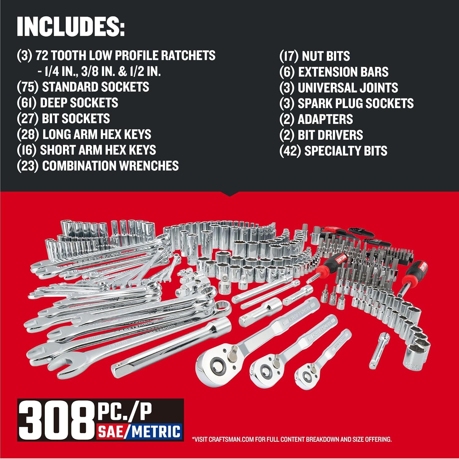 CRAFTSMAN CMMT45939 308 Piece Mechanics Tool Set, Socket and Wrench Set - Image 8
