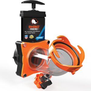 Camco Rhino Blaster RV Tank Rinser with Gate Valve & Backflow Preventer RV Accessories for Waste Tank Cleaning – Essential Camper Supplies for Odor Control and Sensor Maintenance – (39086)