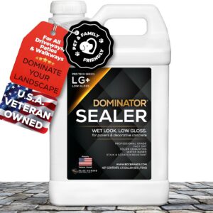 DOMINATOR LG+ Clear Acrylic Sealer 2.5 Gal | Low Gloss Paver Sealer | Wet Look, Color Enhancing | Professional Grade | Concrete Pavers and Decorative Concrete | Fast Dry | Driveway, Patio and More