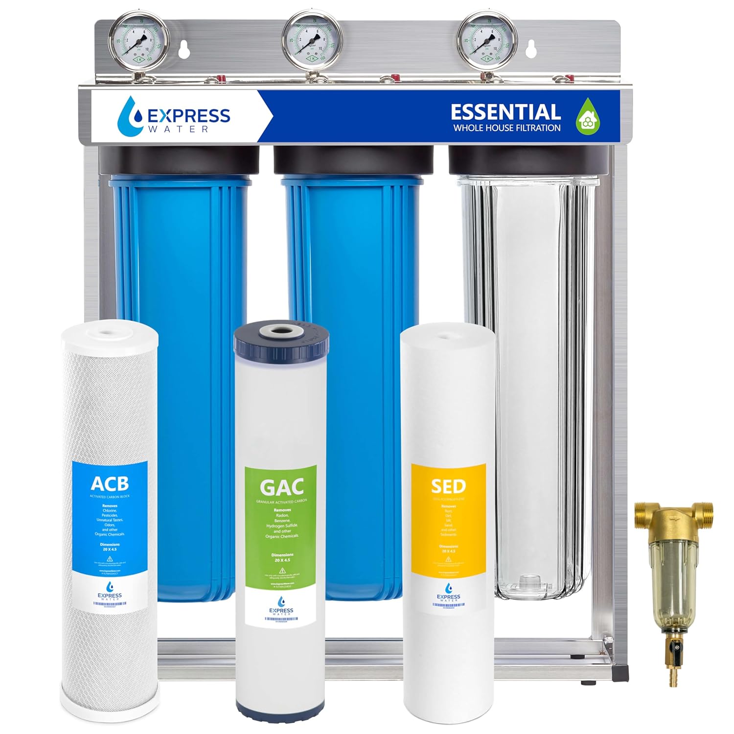 Express Water ‎WH300SCGS-S Whole House Water Filter System, ESSENTIAL, 3 Stage Whole Home Filter, Top-Tier Filters Produce Overachieving H2O
