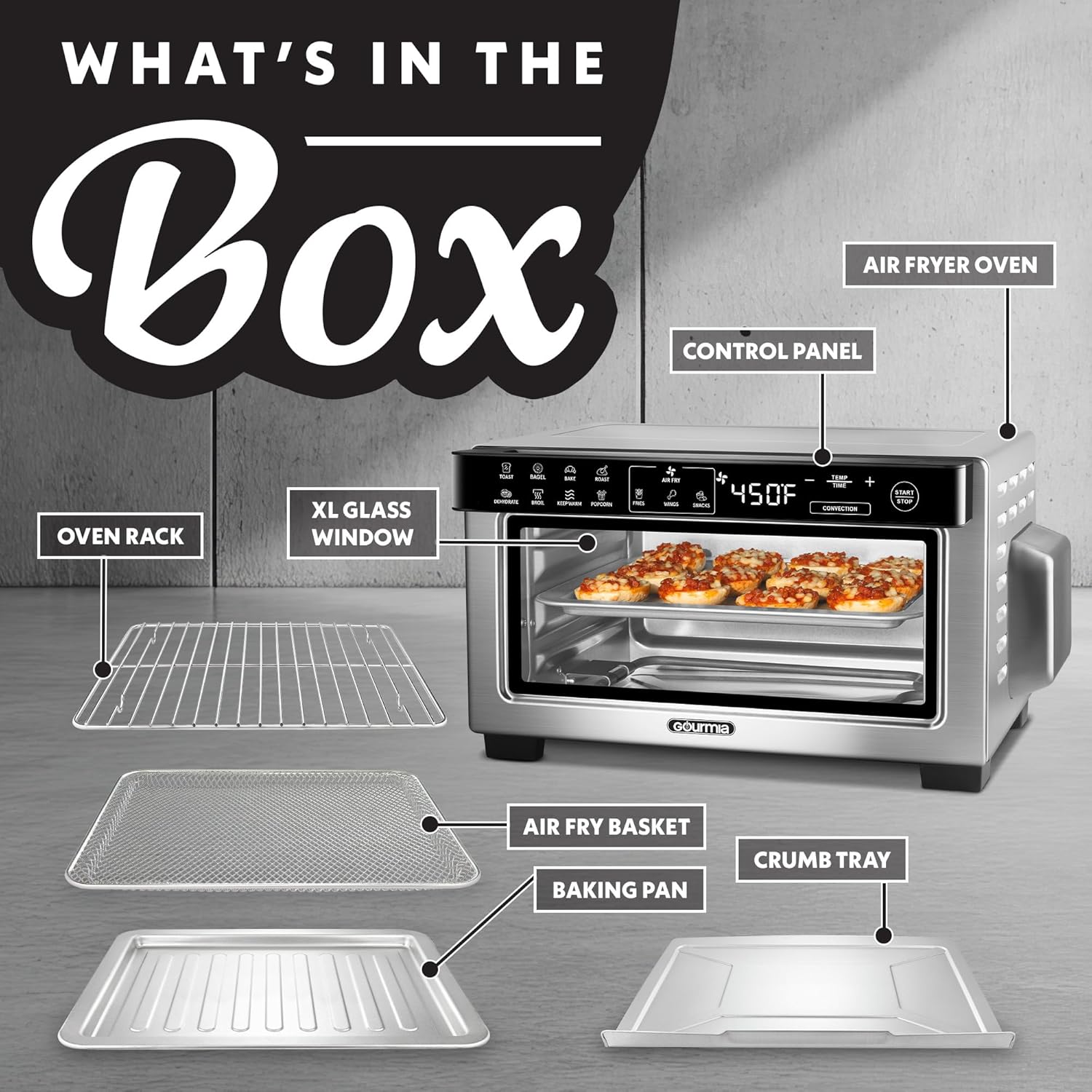 Gourmia GTF1188SSA Toaster Oven Digital Air Fryer – Convection Mode with 4 Slice Capacity, 3 Rack Positions, 12 Presets - Image 9