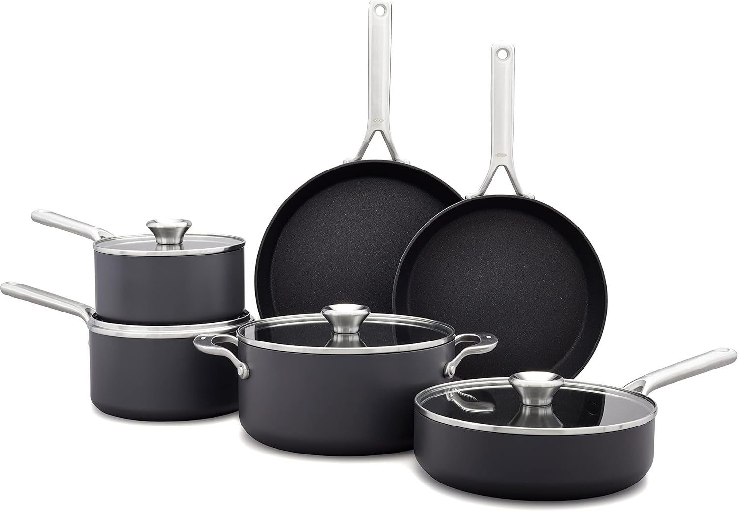 OXO CC004748-001 Professional 10 Piece Cookware Pots and Pans Set, Hard Anodized Ceramic Nonstick PFAS-Free, Black