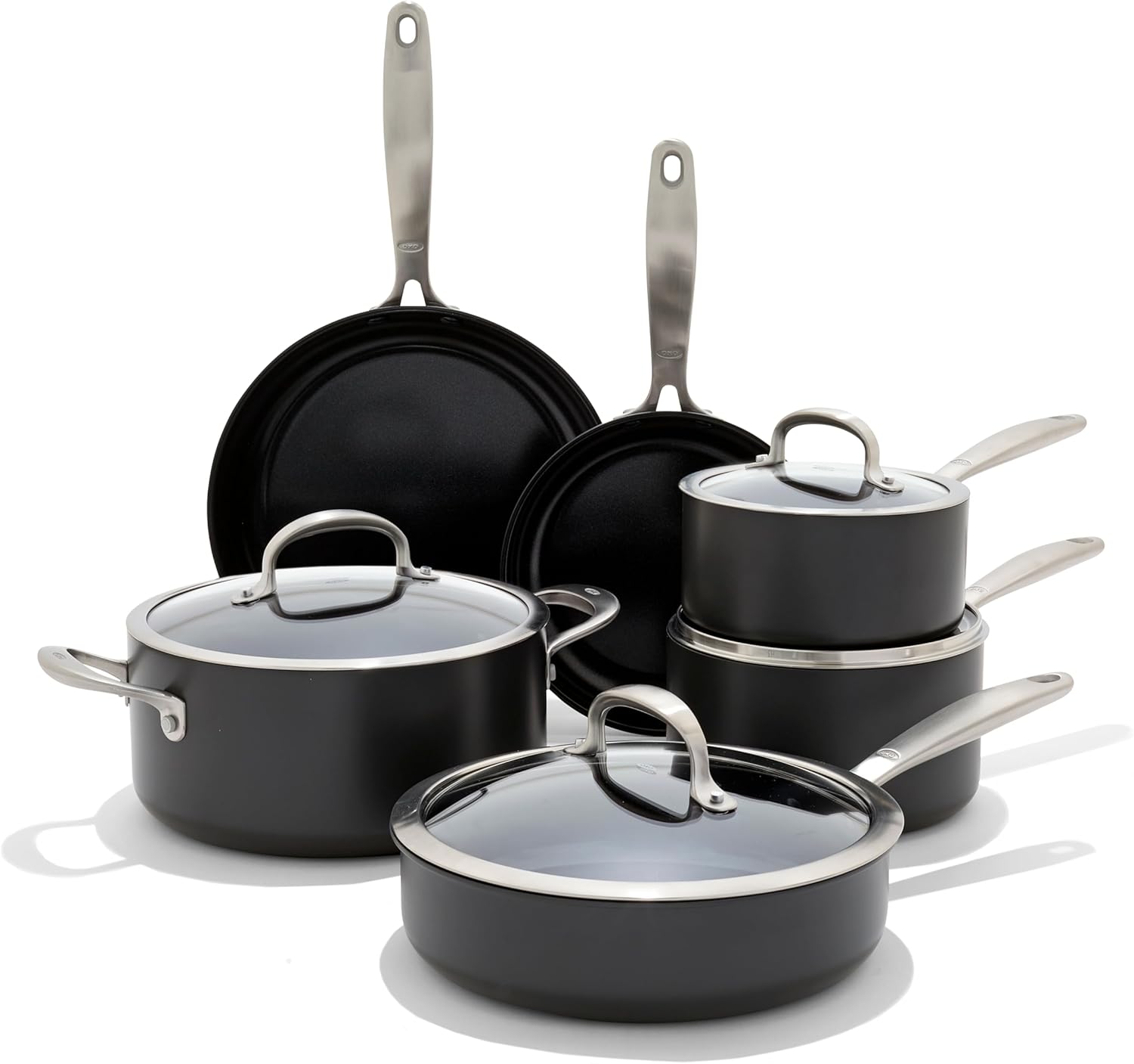 OXO CC005962-001 Enhanced 10 Piece Cookware Pots & Pans Set, PFAS-Free Ceramic Nonstick, Black