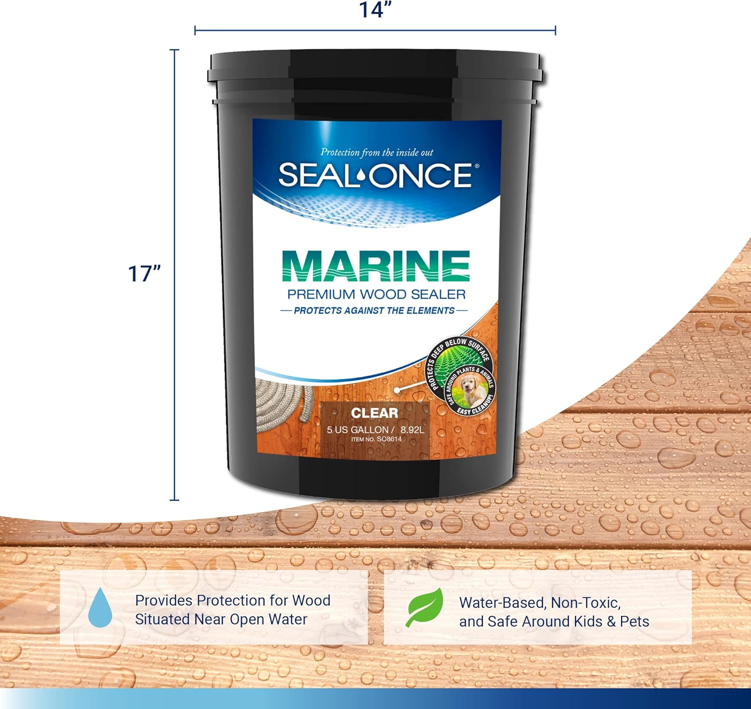 Seal-Once Marine Premium Wood Sealer – Waterproof Sealant – Wood Stain and Sealer in One – 5 Gallon & Clear - Image 2