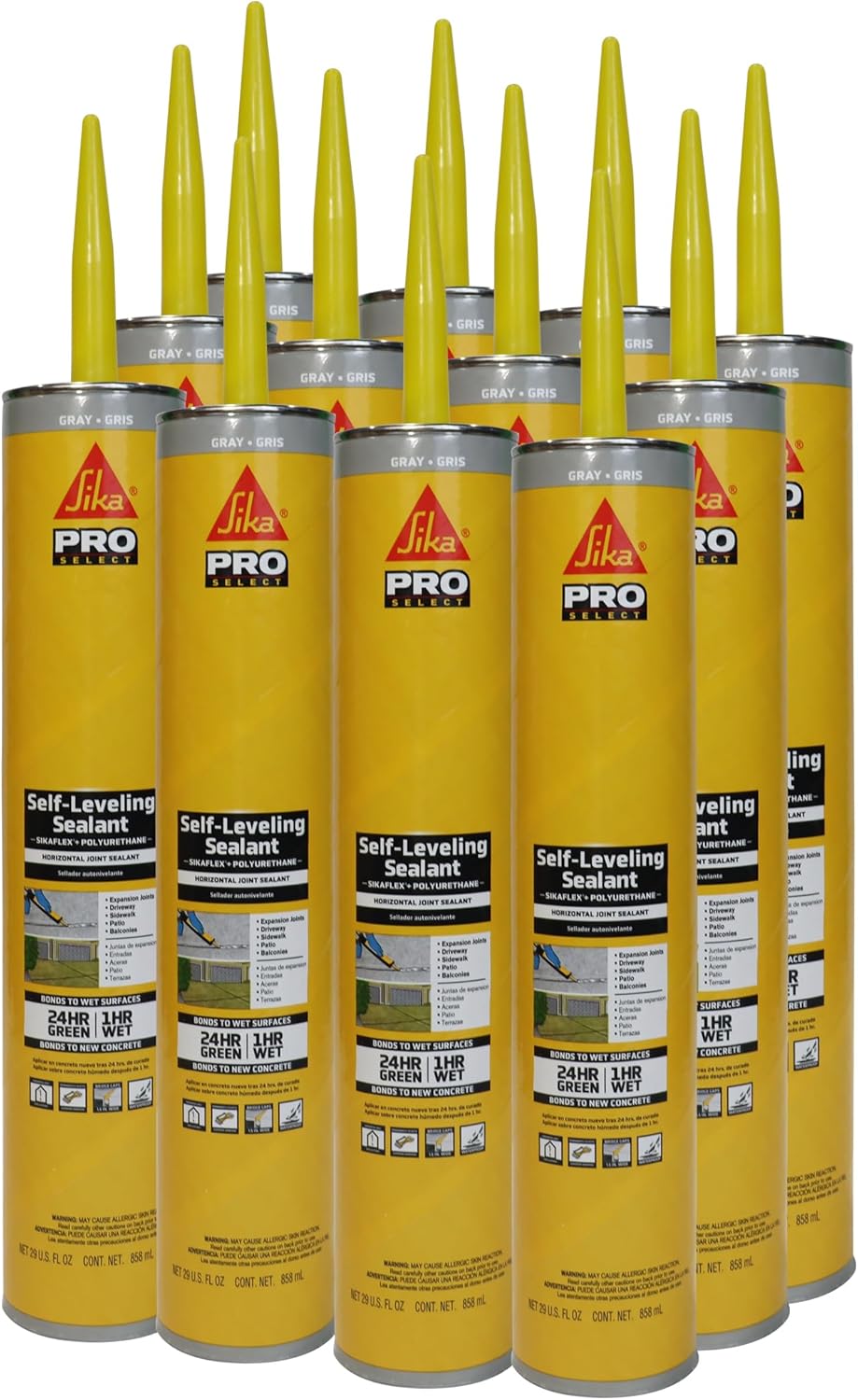Sikaflex Self Leveling Sealant, Gray, Polyurethane with an Accelerated Curing Capacity for Sealing Horizontal Expansion Joints in Concrete, 29 fl. oz Cartridge, 12 Pack