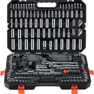 VEVOR 100007 Mechanics Tool Set, 253-Piece Mechanic Tool Kit, 1/4 in, 3/8 in, and 1/2 in Drive, SAE and Metric Socket Set