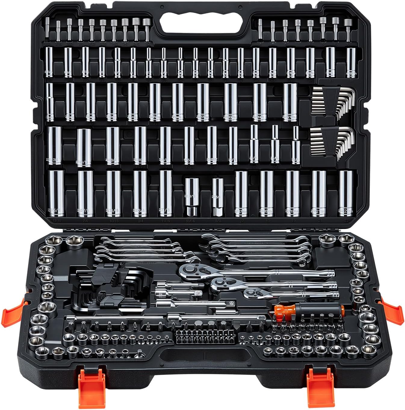 VEVOR 100007 Mechanics Tool Set, 253-Piece Mechanic Tool Kit, 1/4 in, 3/8 in, and 1/2 in Drive, SAE and Metric Socket Set