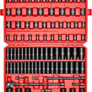 VEVOR 69300004 91-Piece 1/2″ Drive Impact Socket Set, SAE (5/16″ to 1-1/4″) & Metric (8 to 32 mm)