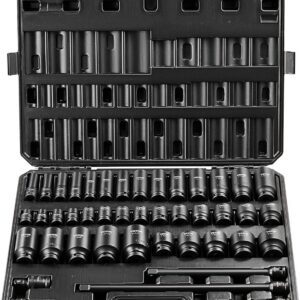 VEVOR SX21D43000 Impact Socket Set 1/2″ Socket Set 43 Piece Deep & Shallow SAE 3/8″ to 1-1/2″, 6 Point Cr-Mo Alloy Steel