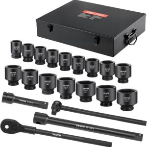 VEVOR TZ1021 1 in Drive Impact Socket Set, 21 Piece, 6 Point Shallow Impact Sockets, SAE (1-5/8 in to 3-1/8 in)