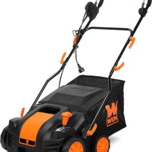 WEN DT1516 16-Inch 15-Amp 2-in-1 Electric Dethatcher and Scarifier with Collection Bag, Black