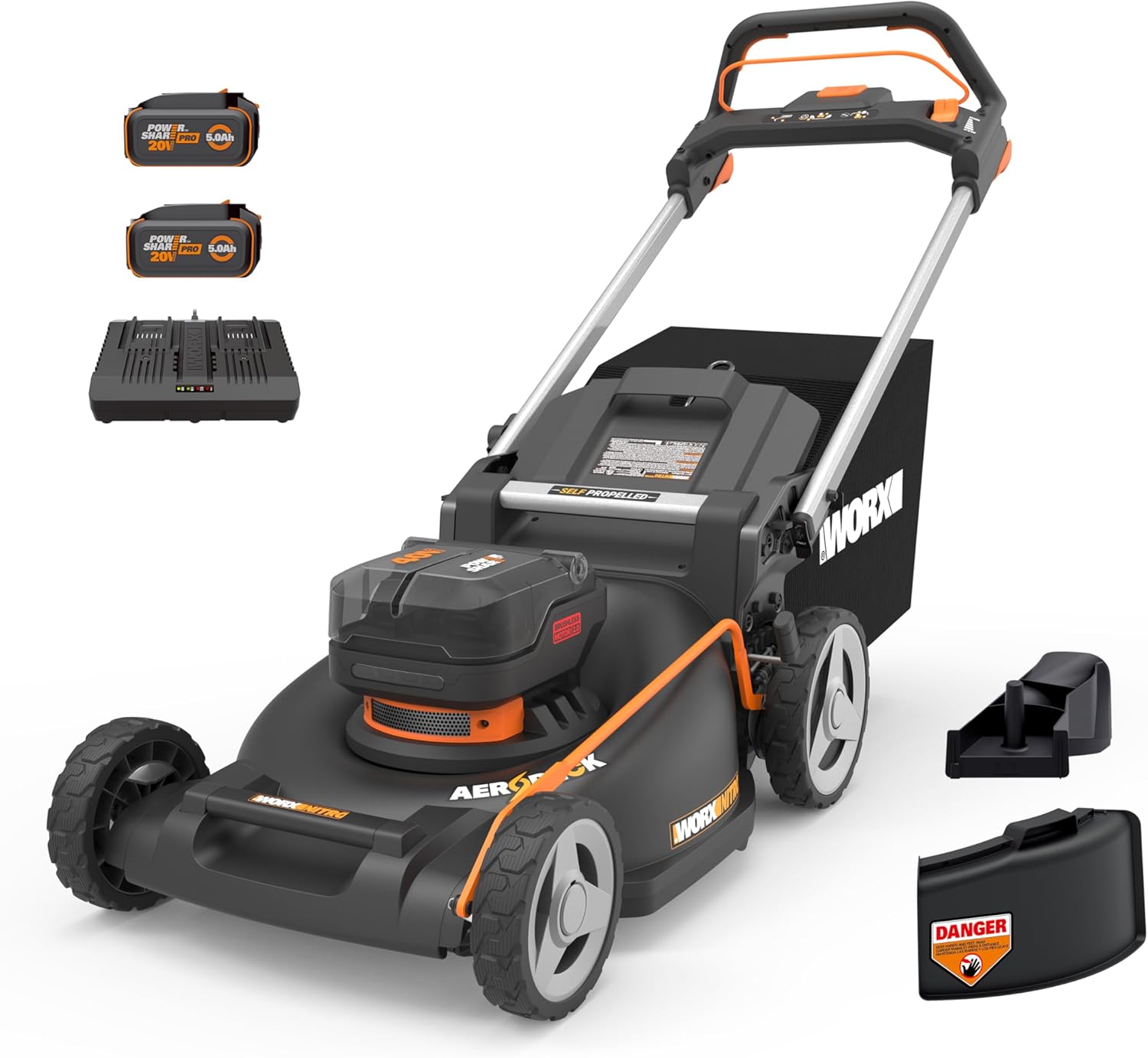 WORX Nitro 40V 21″ Cordless Lawn Mower with Aerodeck & Intellicut, Electric Mower with Variable Speed, Self-propelled Lawn Mower WG760 – (2) PowerShare 5.0Ah Batteries & Charger Included