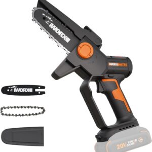 Worx WG325.9 20V Cordless 5″ Pruning Saw, Brushless Mini Chainsaw Cordless, Lightweight Electric Chainsaw 33 ft/s
