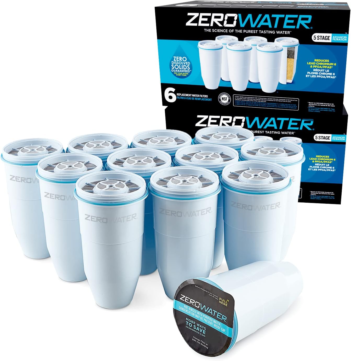 ZeroWater Official Replacement Filter – 5-Stage 0 TDS Filter Replacement – System IAPMO Certified to Reduce Lead, 12-Pack