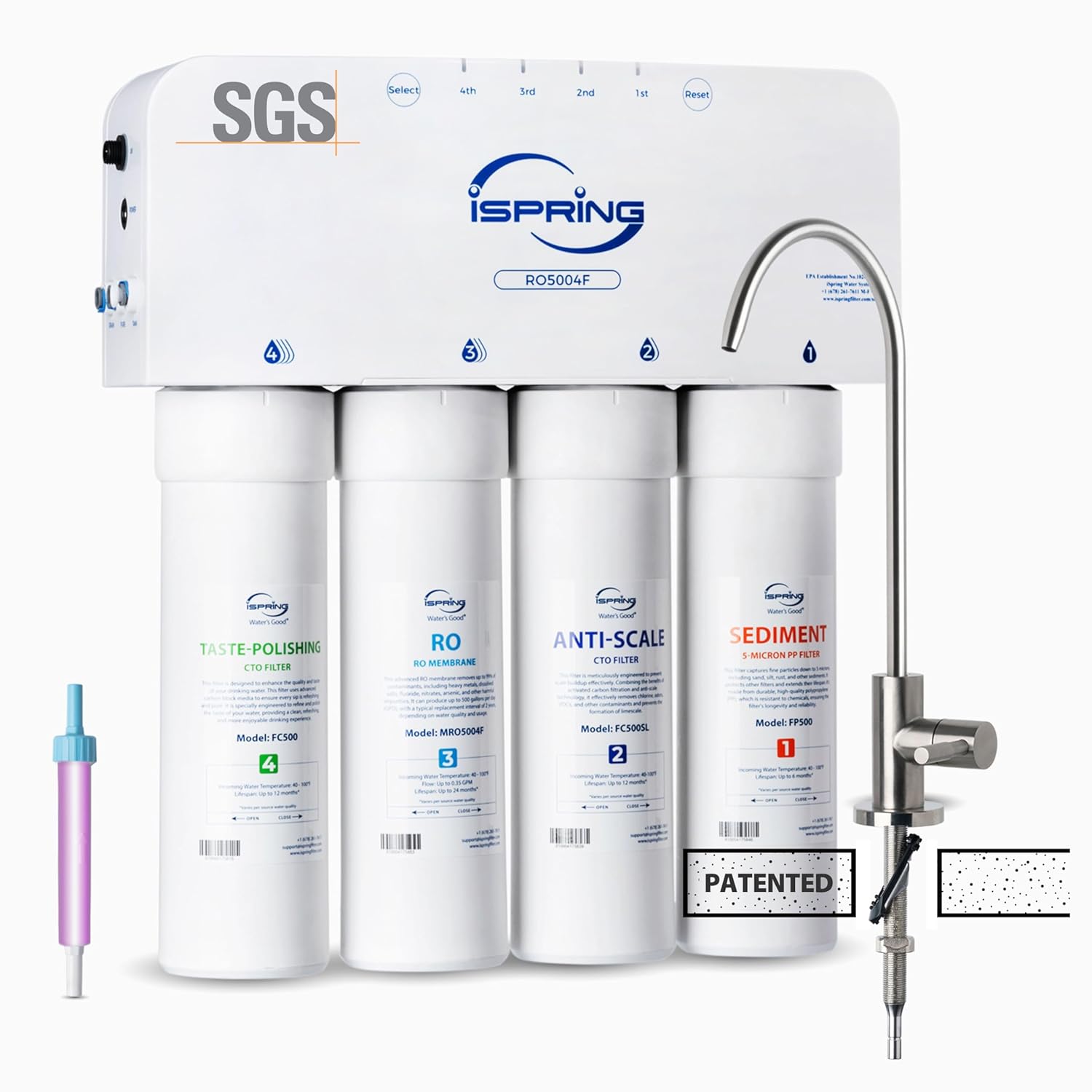 iSpring RO5004F Reverse Osmosis Water Filter with UV, SGS Tested PFAS and TDS Reduction, 500 GPD RO System Under Sink