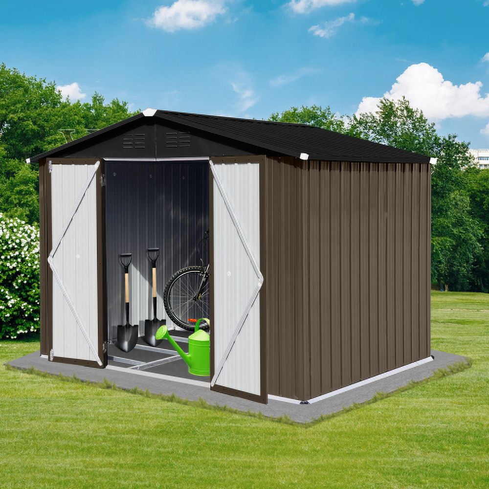 Zateety Metal garden sheds 6ft×8ft outdoor storage sheds Brown + Black - Image 5
