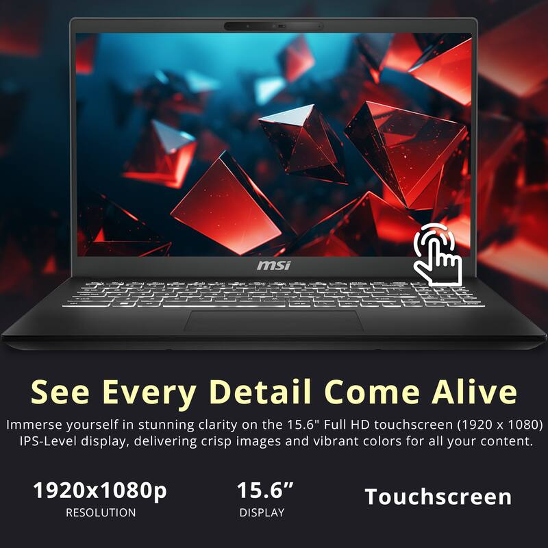 MSI - Modern 15 15.6" FHD Touch Laptop,Intel Core 9 270H,64GB RAM,4TB SSD+1TB Dock Set,Backlit Keyboard,Win 11 Pro - Black - Image 5