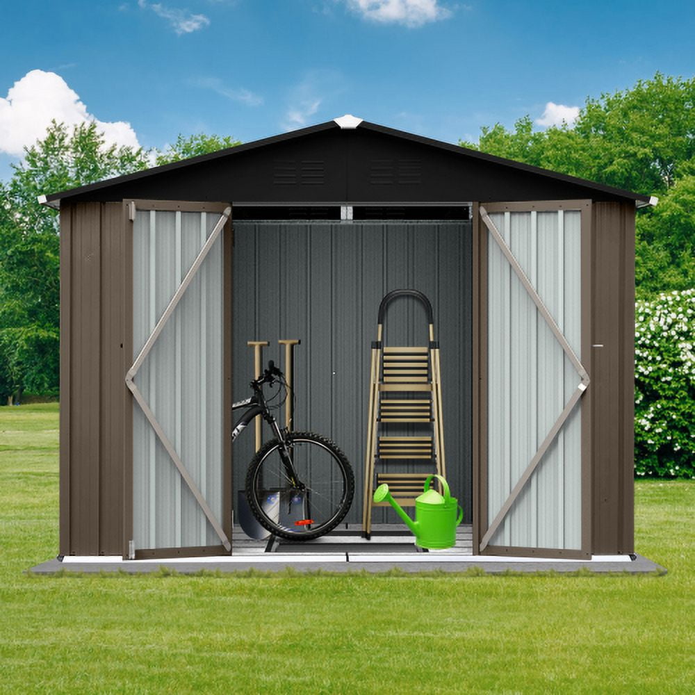 Zateety Metal garden sheds 6ft×8ft outdoor storage sheds Brown + Black - Image 3