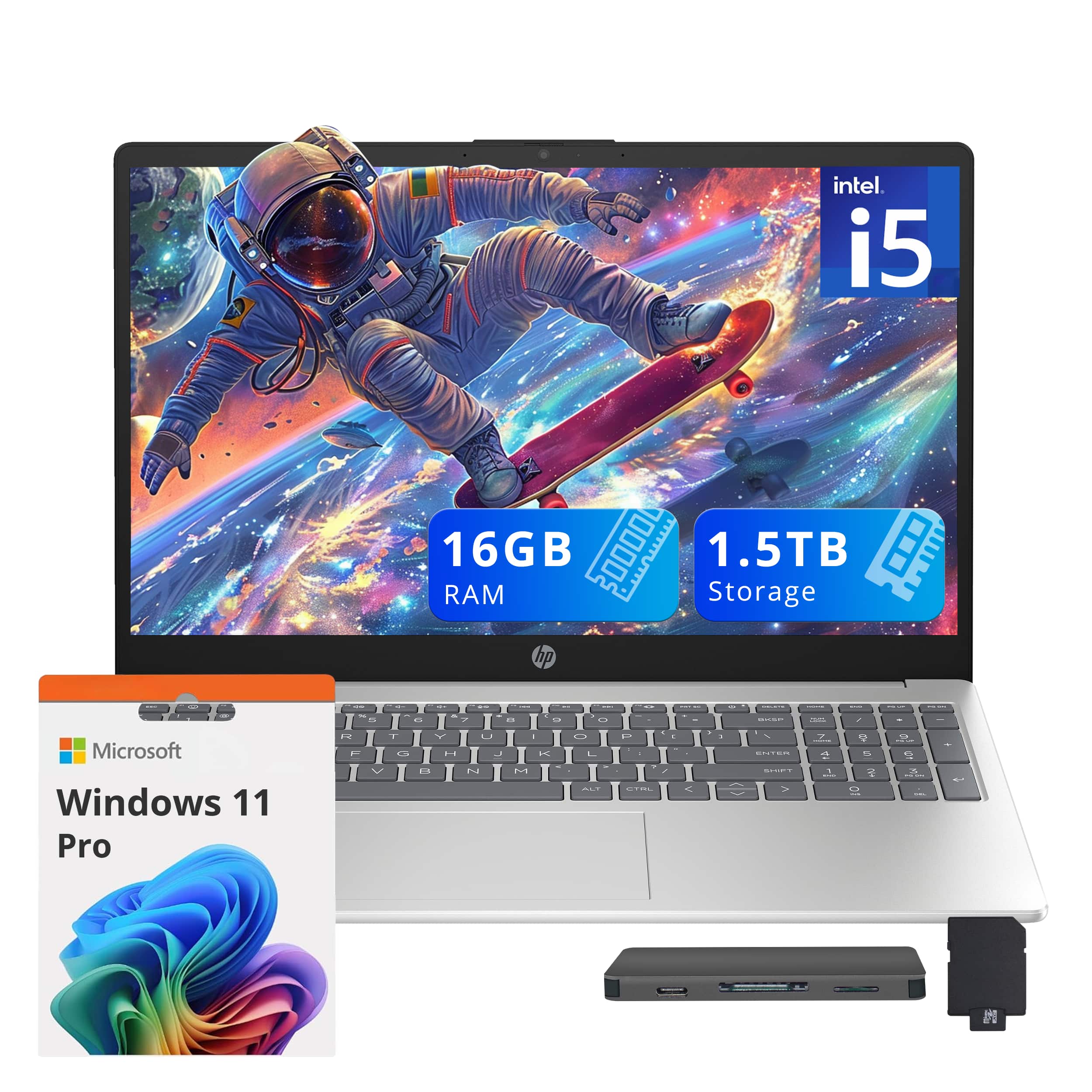 HP - 15.6" FHD IPS Laptop,Intel i5-1235U,16GB RAM,512GB SSD+1TB Docking Station,Win 11 Pro - Silver