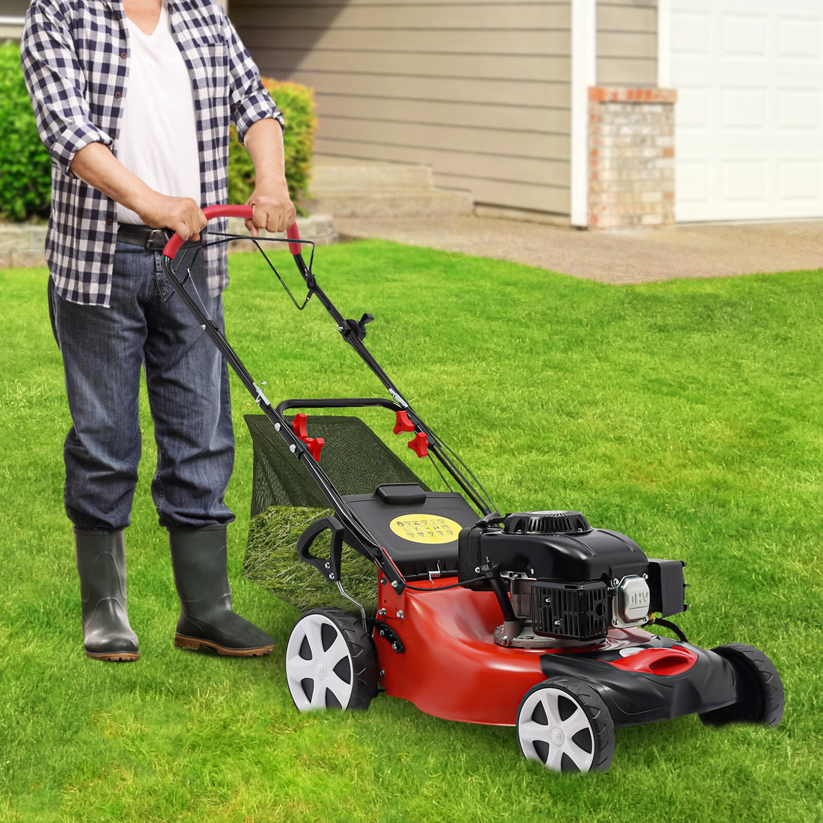 140cc High Wheel FWD Gas Walk Behind Self Propelled Lawn Mower 1.6L, 2800rpm, Self-propelled Gas Lawn Mower
