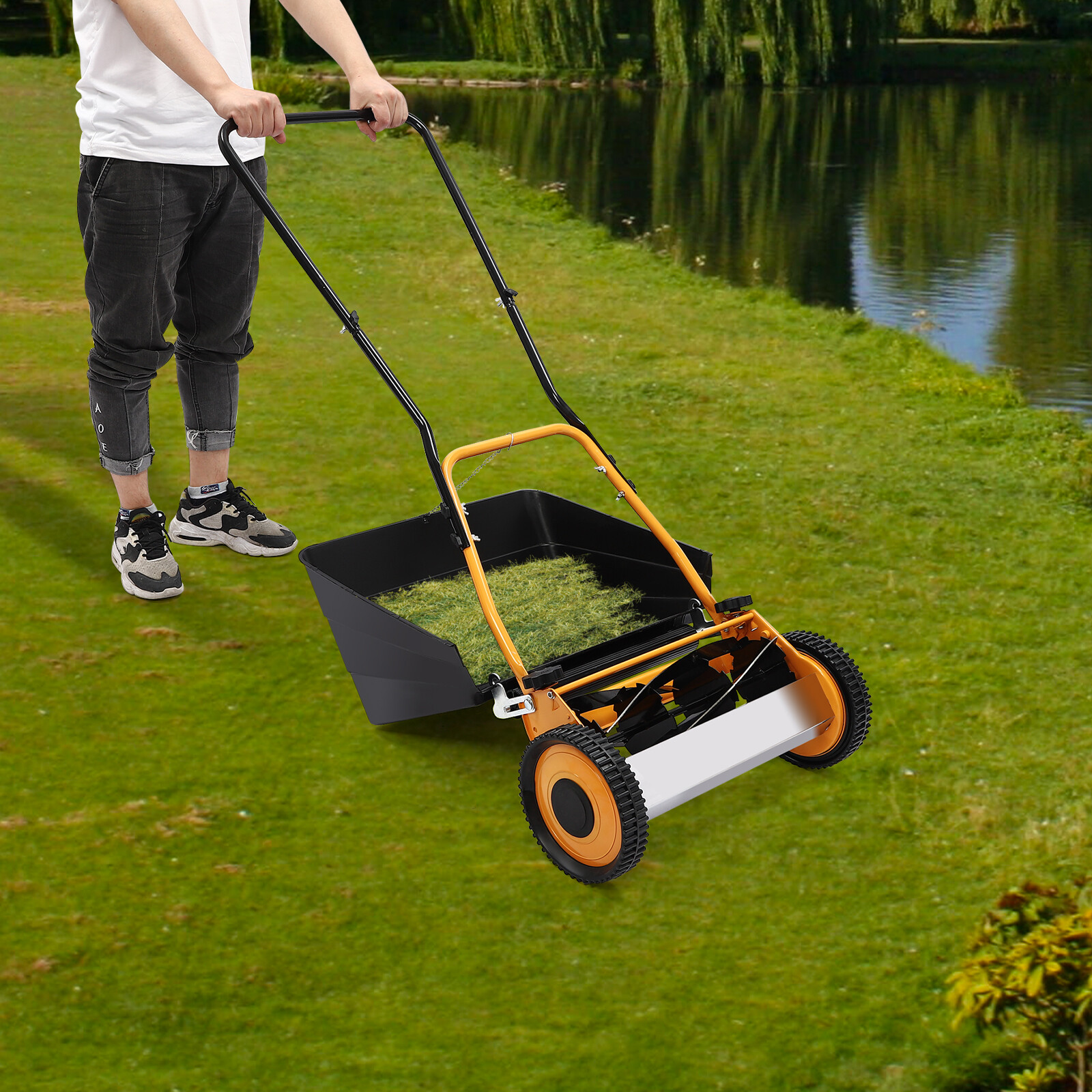 16" 2-IN-1 Hand Push Lawn Mower Self Propelled Lawn Mower Grass Collection Box