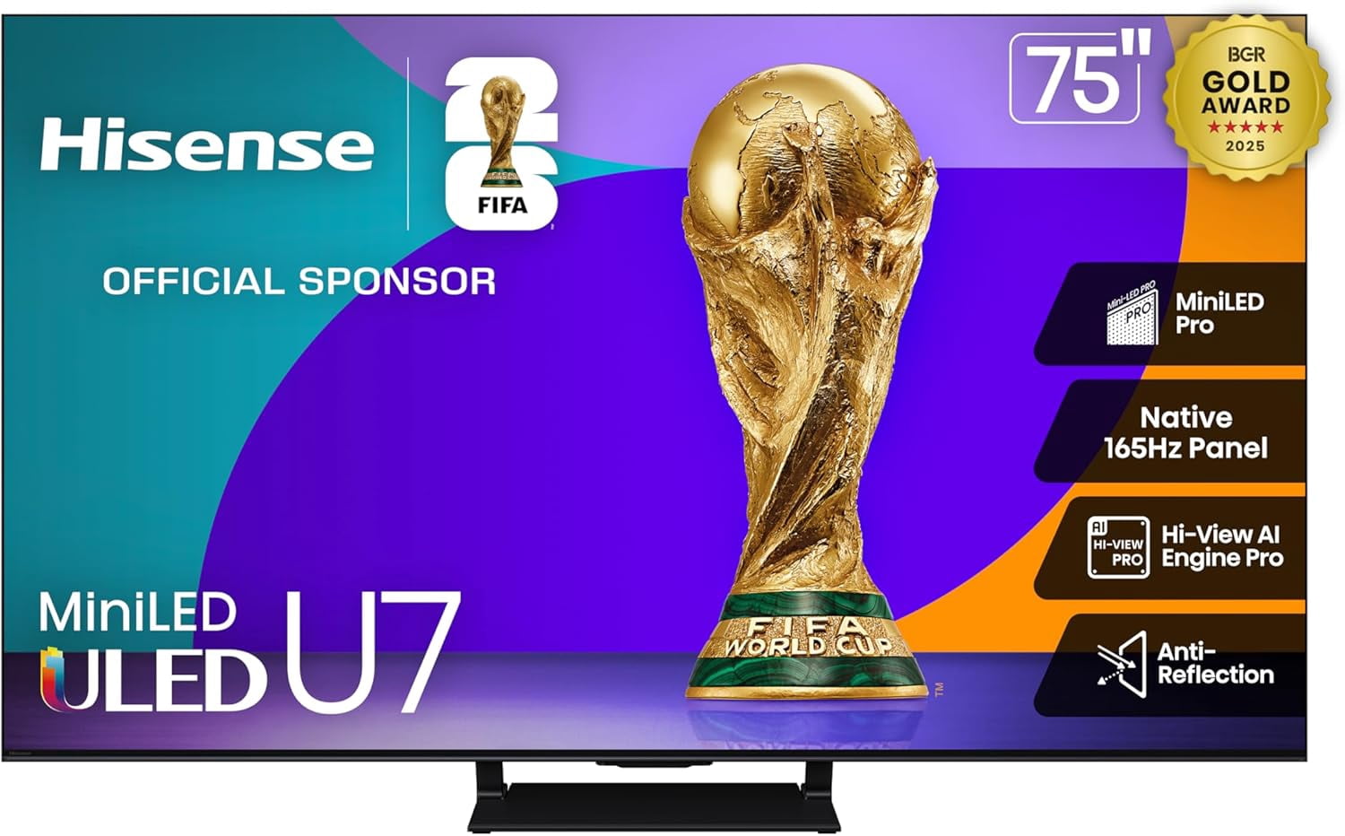 Restored Hisense 75" U7 Mini-LED ULED 4K UHD Best Premium Gaming Google Smart TV (75U75QG, 2025 Model) - QLED, Native 165Hz, VRR 288, Up to 3000 Nits, HDR10+, Dolby Vision IQ (Refurbished)