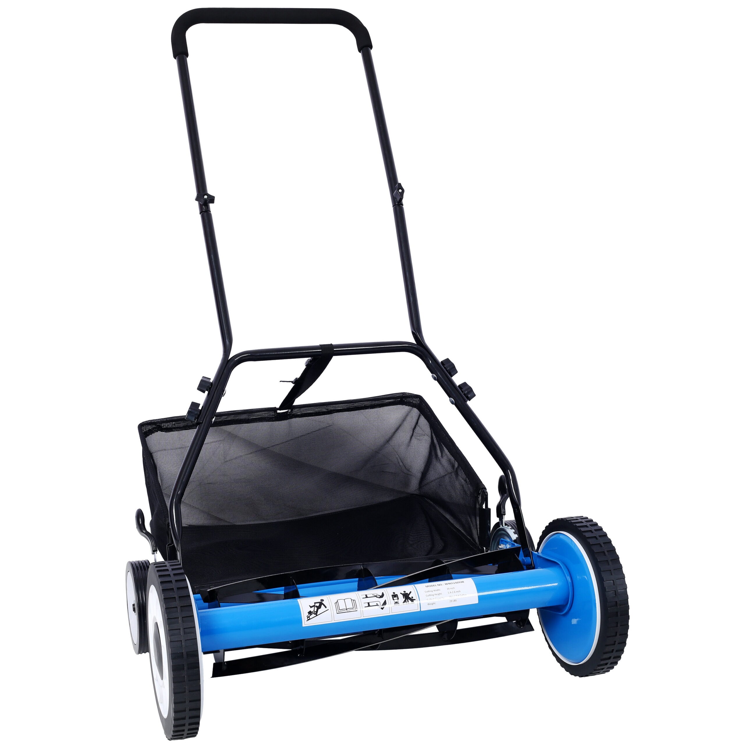 20-Inch 5-Blade Push Reel Lawn Mower with Grass Catcher, 4 WHEELS BLUE COLOR,