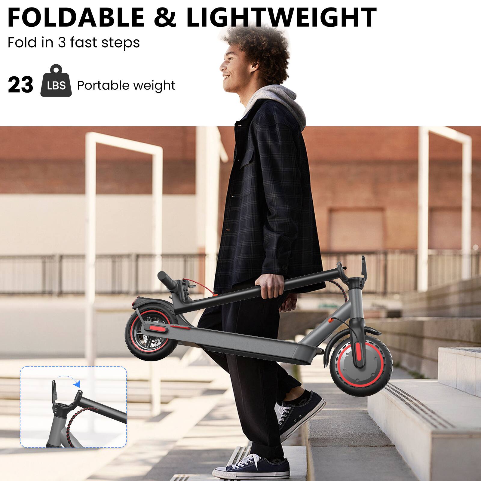 KERDOM - Aluminum Frame Foldable Electric Scooter 23 lbs for Teen Adult, 12 Miles Range Commute Scooter, Dual Braking LED Display - Black - Image 5
