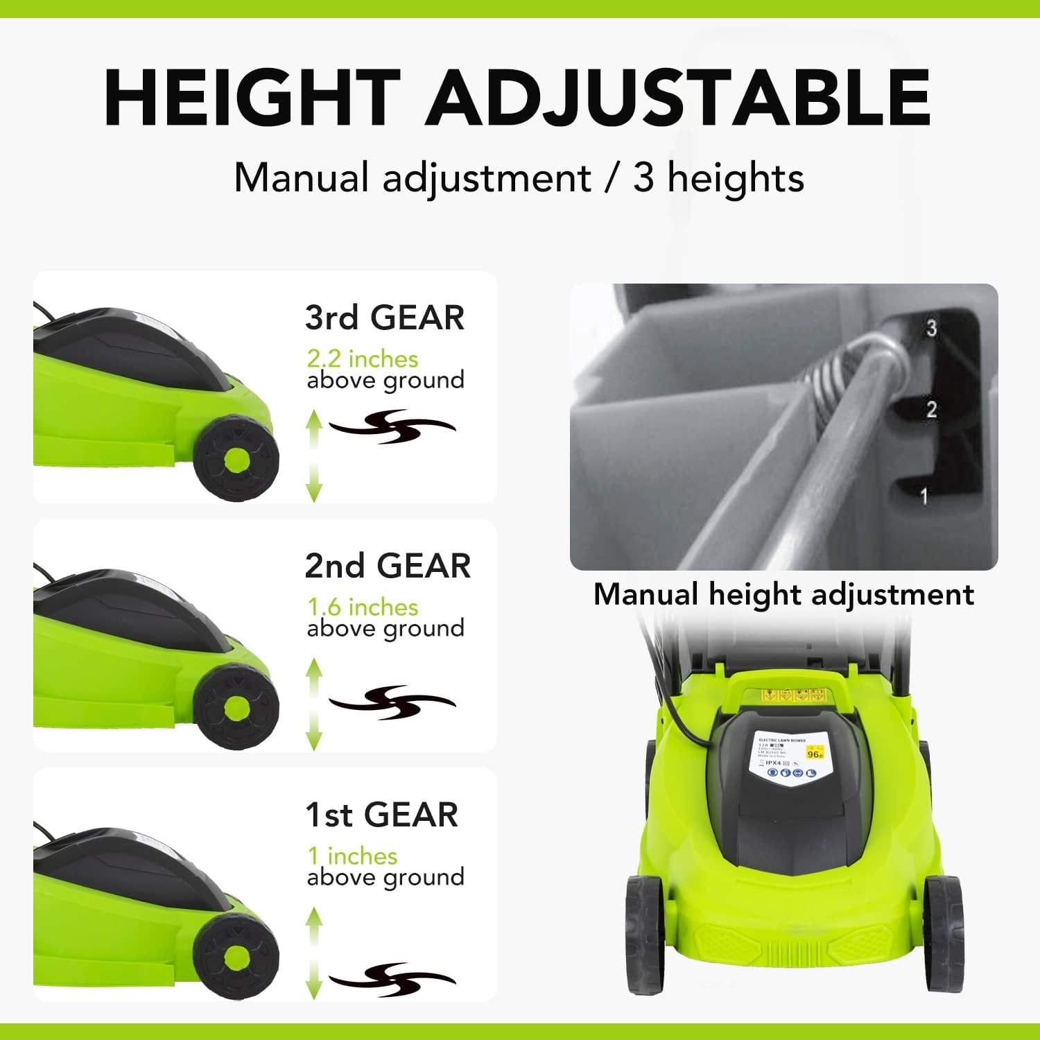 Dkeli 13 Electric Lawn Mower 12 Amp Adjustable Cutting Height Corded Push Grass Cutter - Image 3