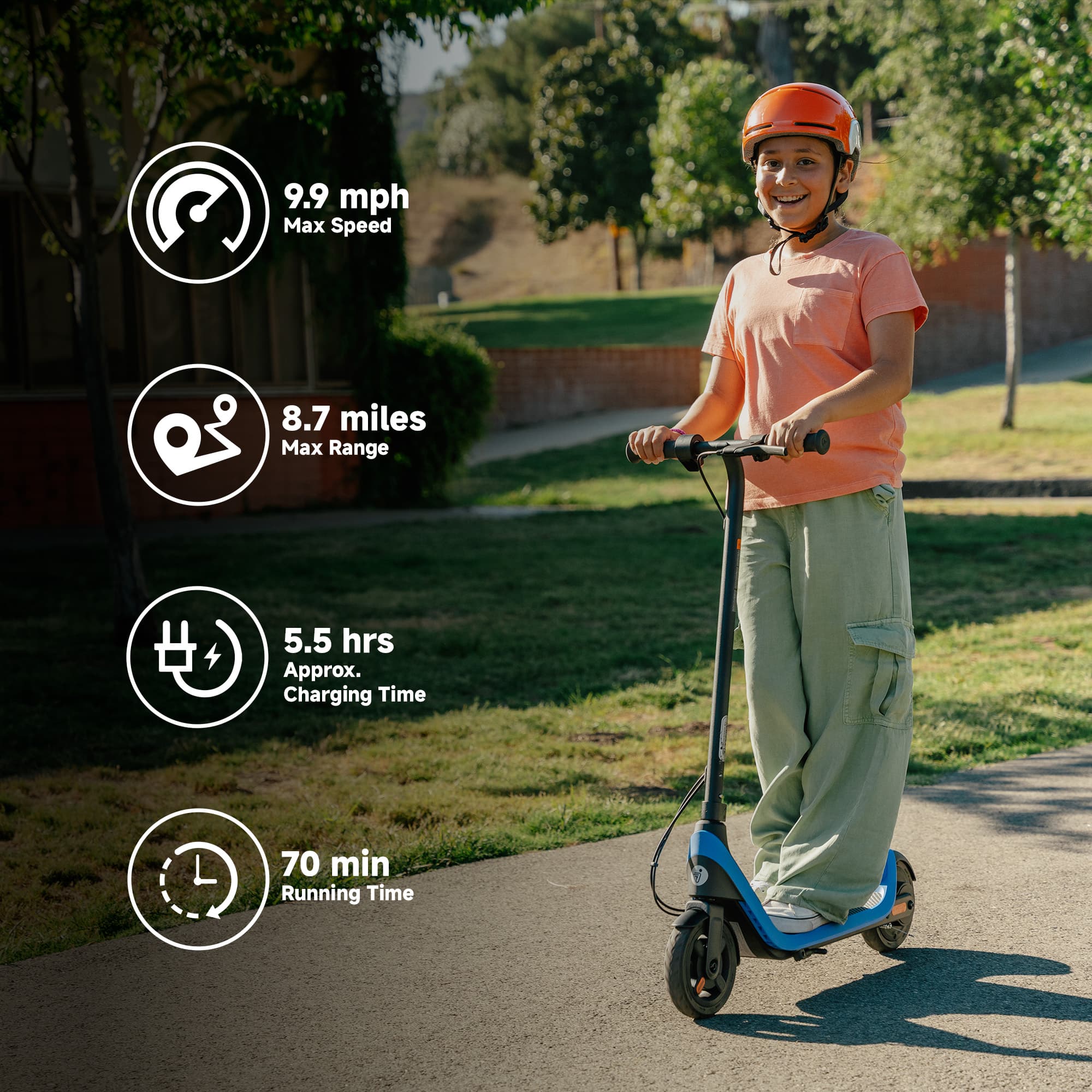 Segway - C2 Lite Kids Electric Kick Scooter w/8.7 mi Max Operating Range & 9.9 mph Max Speed - Blue - Image 3