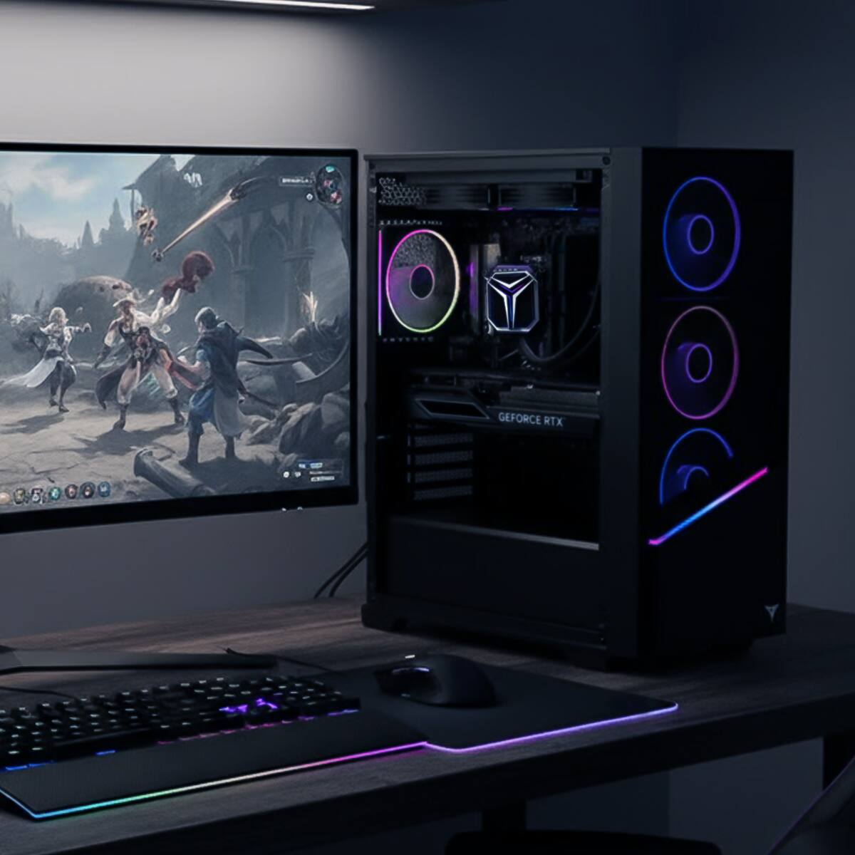 YEYIAN - Gaming PC. AMD Ryzen 7 8700F, NVIDIA RTX 5070, 240mm AIO, 2 TB NVMe, 32GB RAM, 750W. YPA-EL870FC-5701U - Black - Image 5
