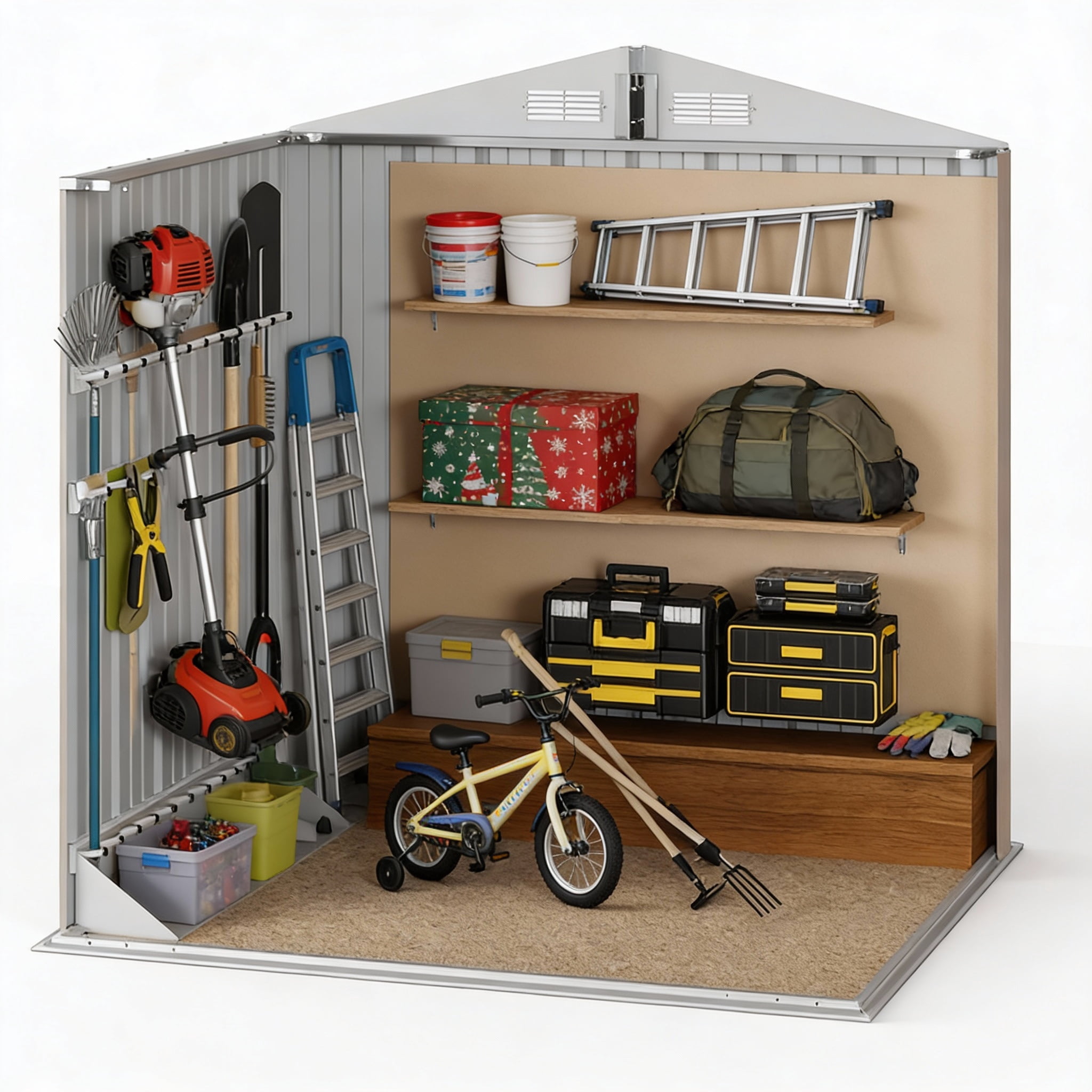 Lockable Lofka 8x6 FT Shed and Outdoor Storage Clearance - All-Weather Resistant Metal Shed, Brown - Image 8