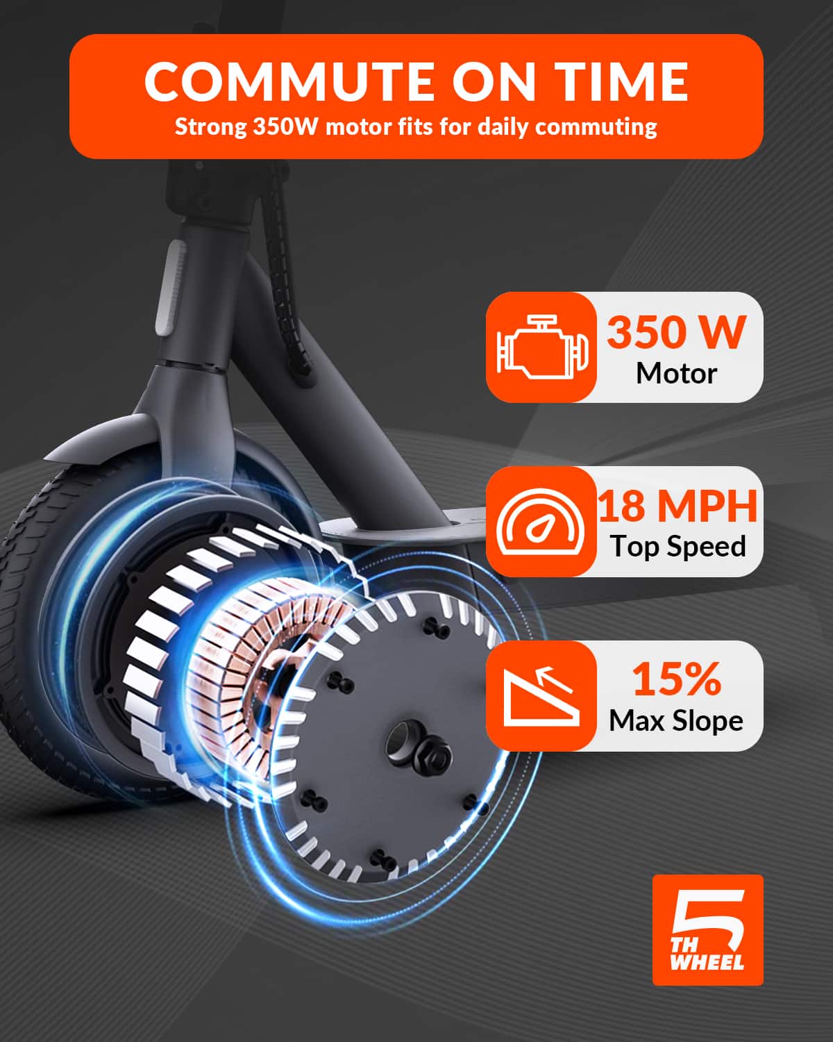 5th Wheel - V30PRO Foldable Electric Scooter w/ 20 mi Max Operating Range & 18 mph Max Speed - Black - Image 5