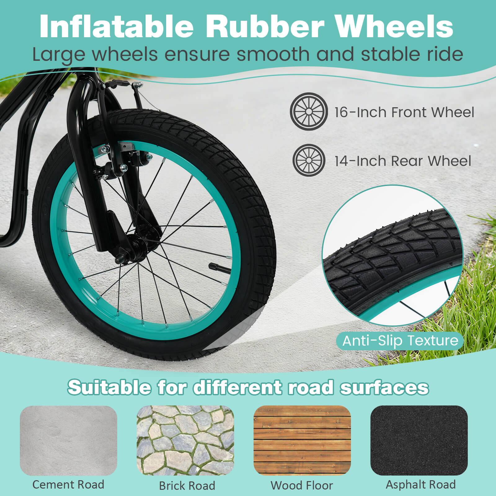 Costway - Youth Scooter with Adjustable Handlebar 16-Inch & 14-Inch Inflatable Wheels - Black - Image 5