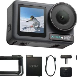 Xtra - Edge Pro Action Camera, 4K Vlogging Camera w/ 1/1.3'' Sensor, 65ft Waterproof, Night View & Stabilization, Diving Camera - Black