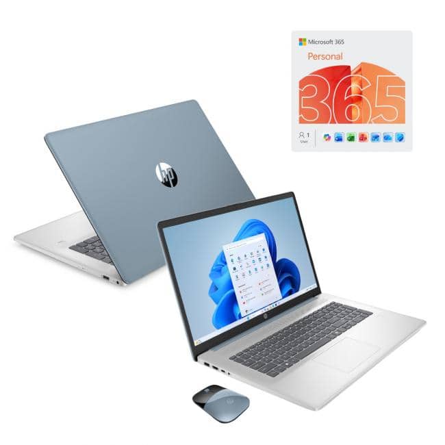 17.3" HD+ Touchscreen AI Laptop Intel N100 4GB RAM 128GB UFS HP Wireless Mouse +1Year Microsoft 365 - Moonlight Blue