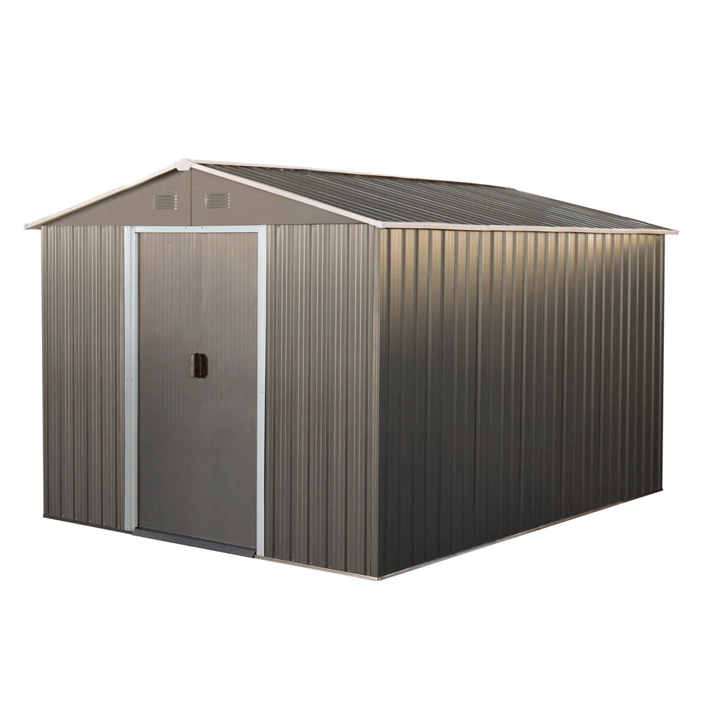 8x10 FT Metal Storage Shed with Steel Foundation, All-Weather Outdoor Shed for Garden & Patio Equipment