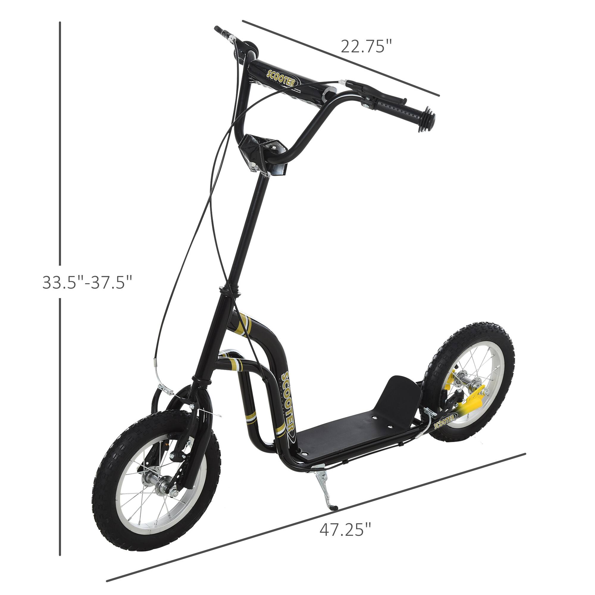 Aosom - Youth Scooter Front and Rear Caliper Dual Brakes 12-Inch Inflatable Front Wheel Ride On Toy For Age 5+, Max Load 220lbs - Black - Image 3