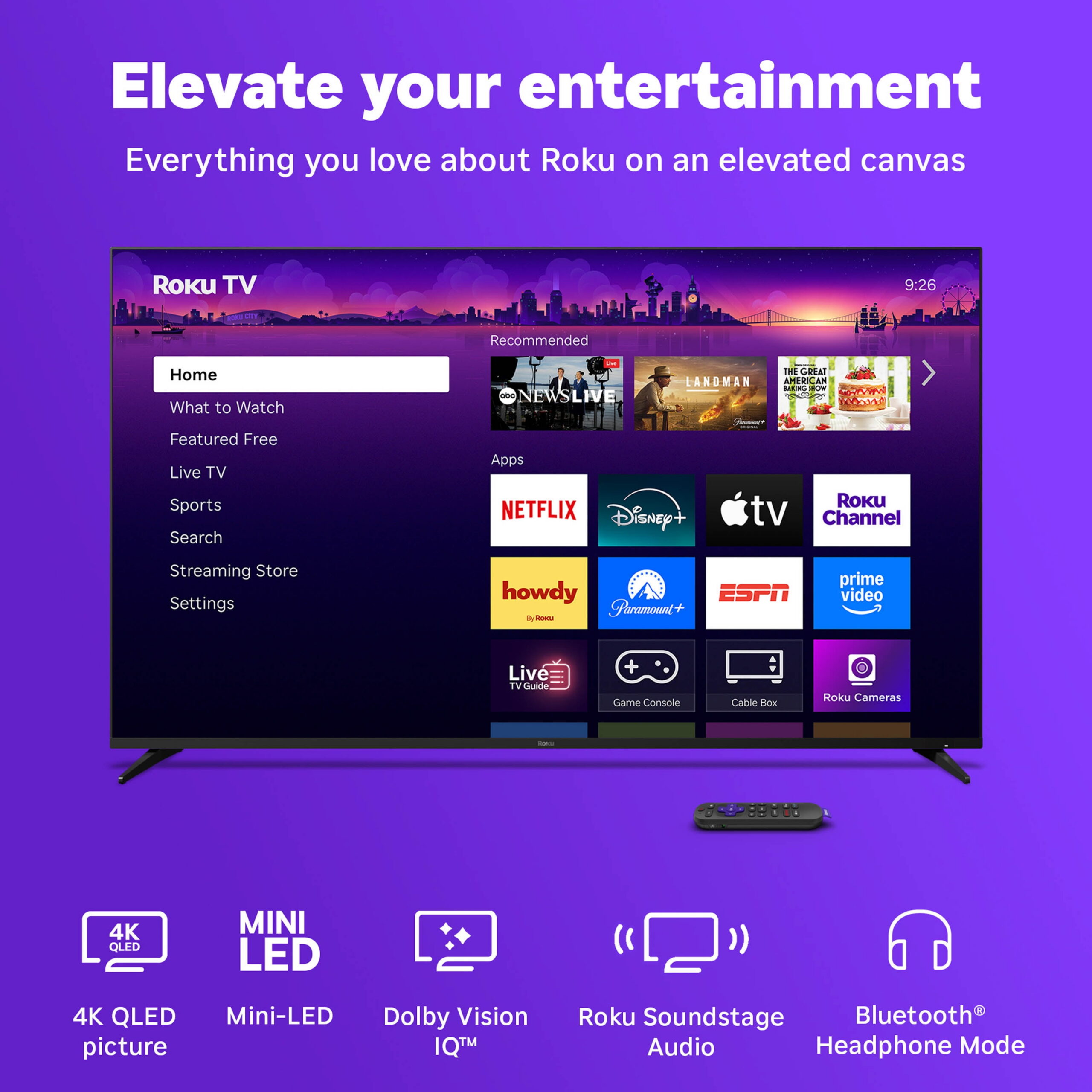 Roku Smart TV 2025 – 55- Inch Pro Series, 4K QLED Mini-LED TV – Roku TV with Backlit Voice Remote Pro - Image 4