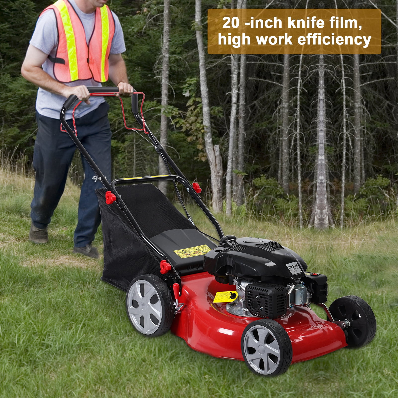 Lorelo Lawn Mower, Self Propelled Lawn Mower, 141cc Gas Engine Lawn Mower, Push Lawn Mower with 50L Grass Tank, Big Wheels