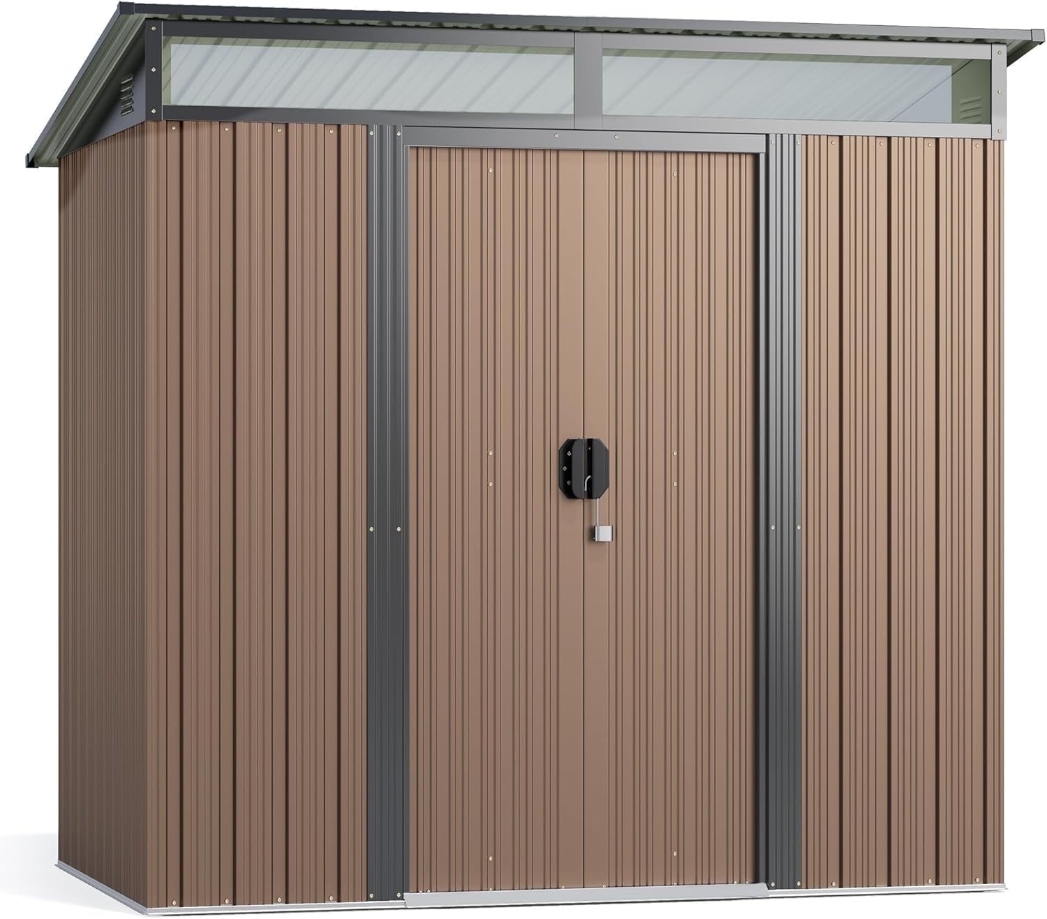 Outdoor Storage Shed for Backyard, Asofer Metal Garden Shed with Sliding Lockable Doors, Brown