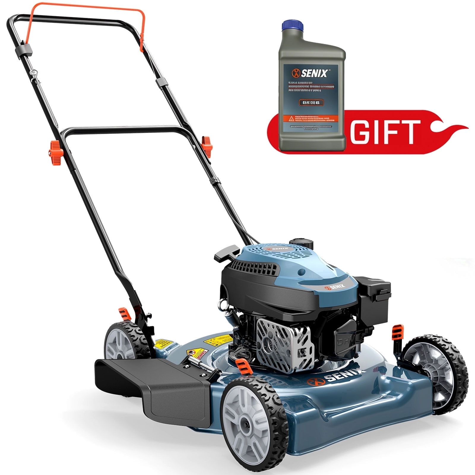 SENIX Gas Lawn Mower,20in Cutting Blade / 21in Cutting Deck, 144cc 4-Cycle Engine, 5-Position Height Adjustment Push Mower with Side Discharge, LSPG-L5