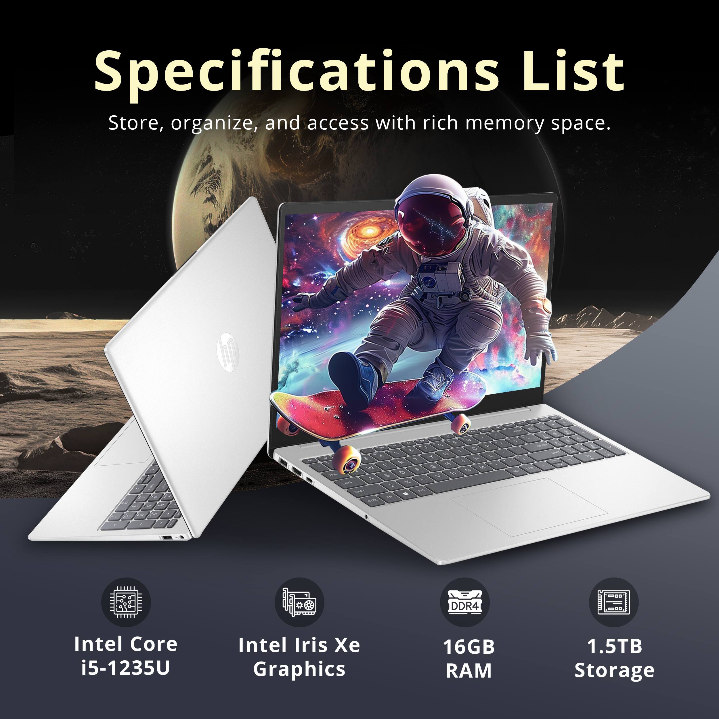 HP - 15.6" FHD IPS Laptop,Intel i5-1235U,16GB RAM,512GB SSD+1TB Docking Station,Win 11 Pro - Silver - Image 2