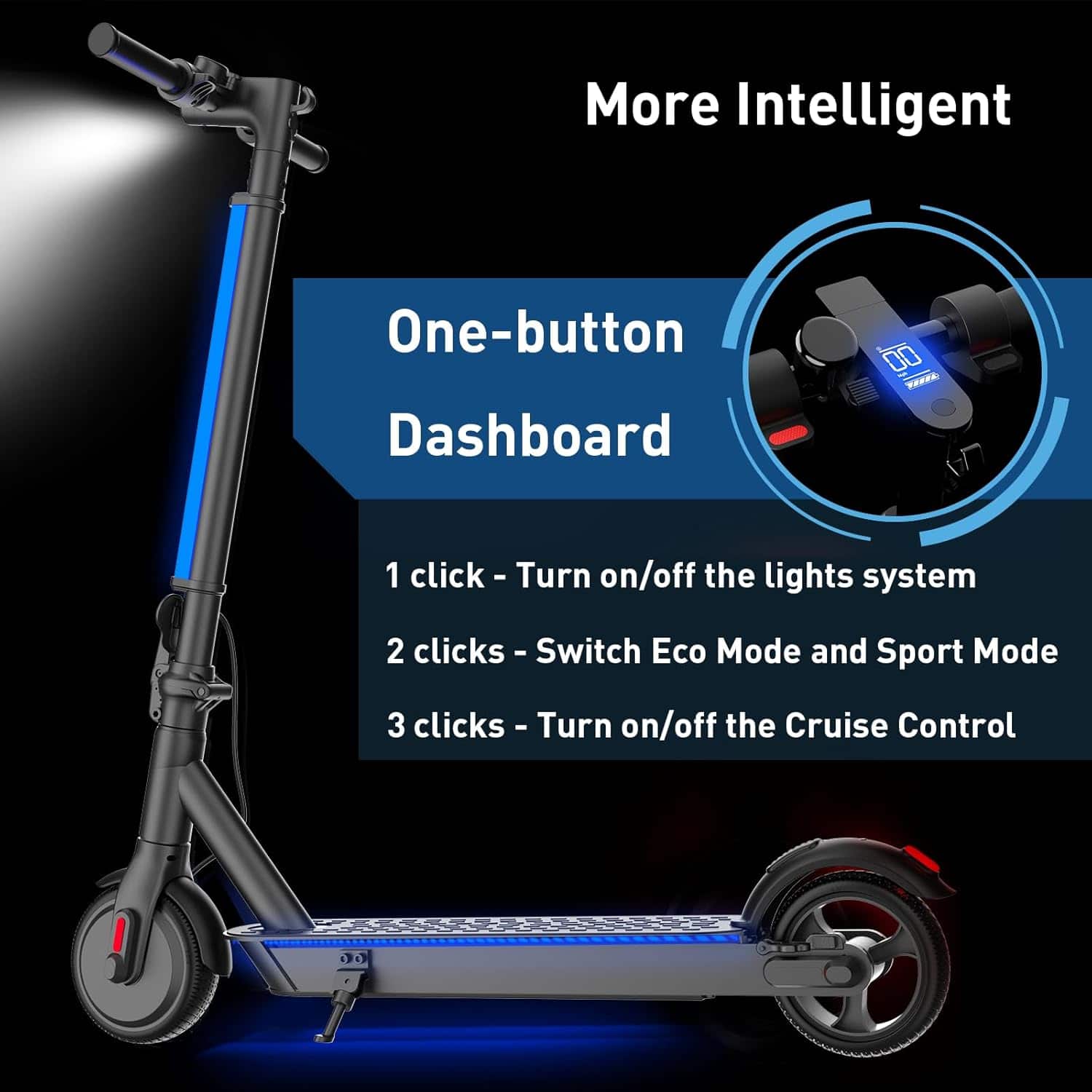 HiBoy - S2 Lite Electric Scooter - 6.5" Solid Tires - Up to 10.6 Miles Long-Range & 13 MPH-blue - Black - Image 3