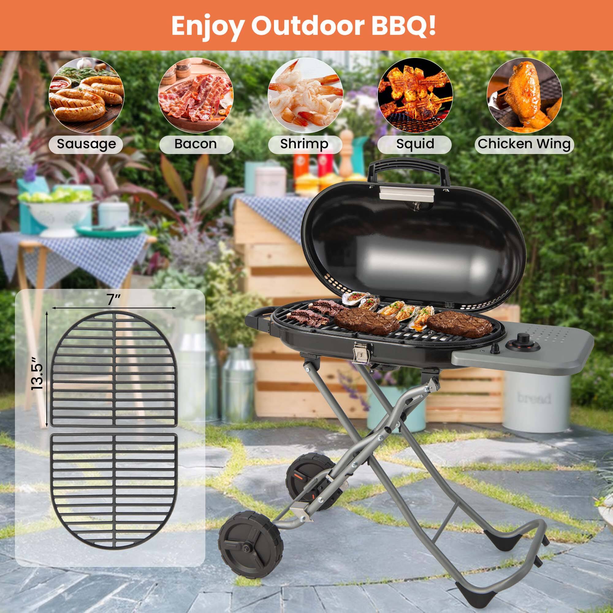 Costway - Portable Propane Grill Folding Gas Grill Griddle with Wheels & Side Shelf - Black - Image 5