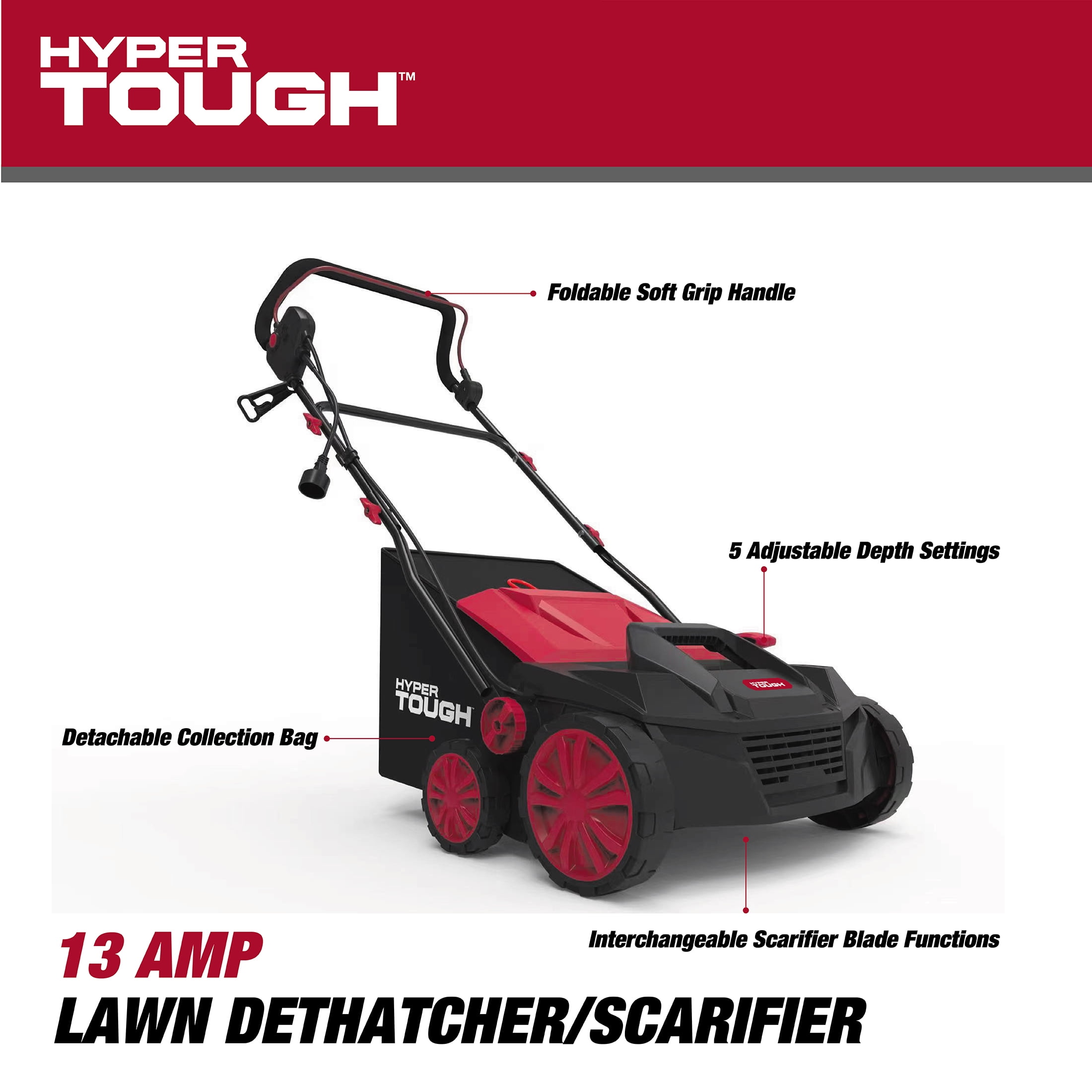 Hyper Tough 15" 13Amp Corded Electric Push Dethatcher/Scarifier Walk-Behind Lawn Mower - Image 8