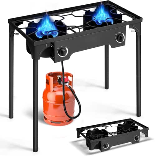 Winado - Portable Camping Stove Propane with 2 Burner 150,000 BTU Cooker BBQ Grill for Outdoor Cooking Garden Camping Picnic