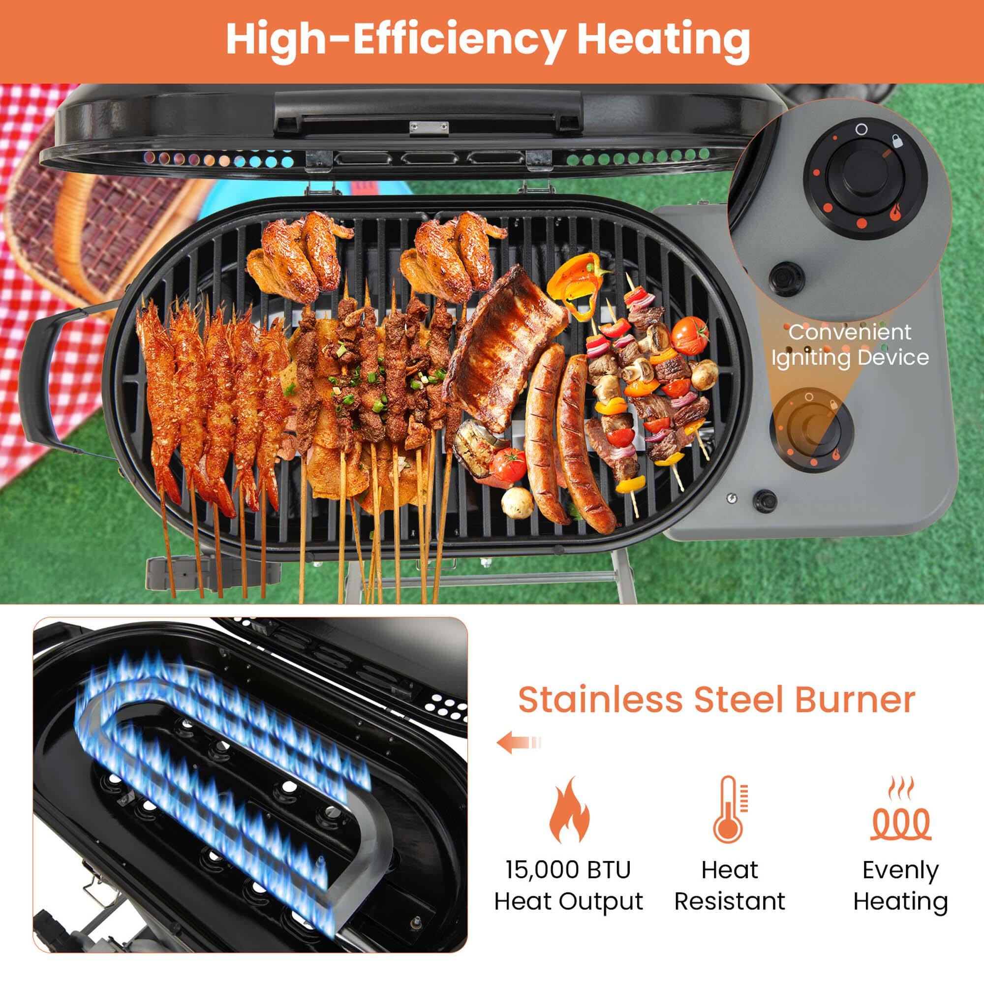 Costway - Portable Propane Grill Folding Gas Grill Griddle with Wheels & Side Shelf - Black - Image 4