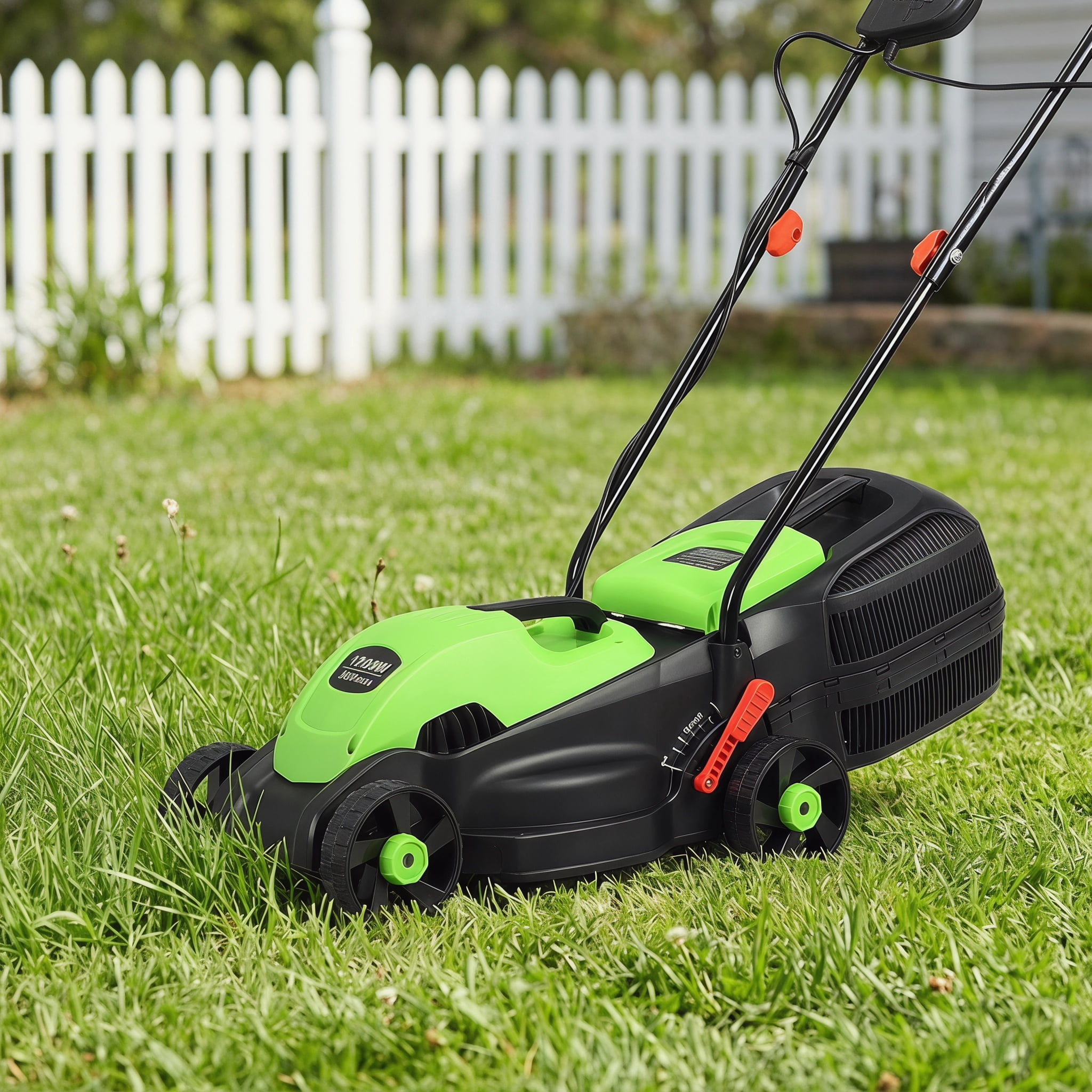 Kadyn 14 Inch 12 Amp Electric Push Corded Lawn Mower with 30L Grass Bag, 3 Adjustable Cutting Heights, Foldable Handle, One-Touch Start, Green - Image 5